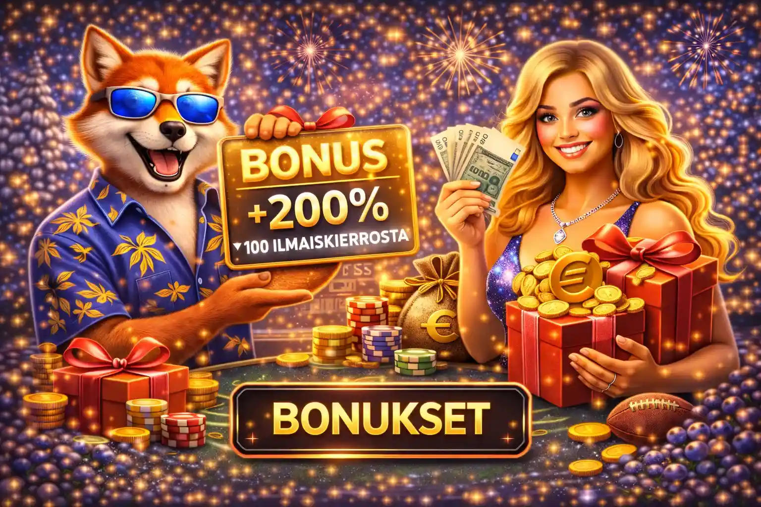 Bonuskyltti ja lahjapaketit kasinotarjouksella